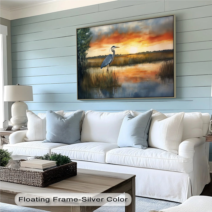 Golden Hour Marshland – Sunset Heron Canvas Wall Art - MyPhotoStation