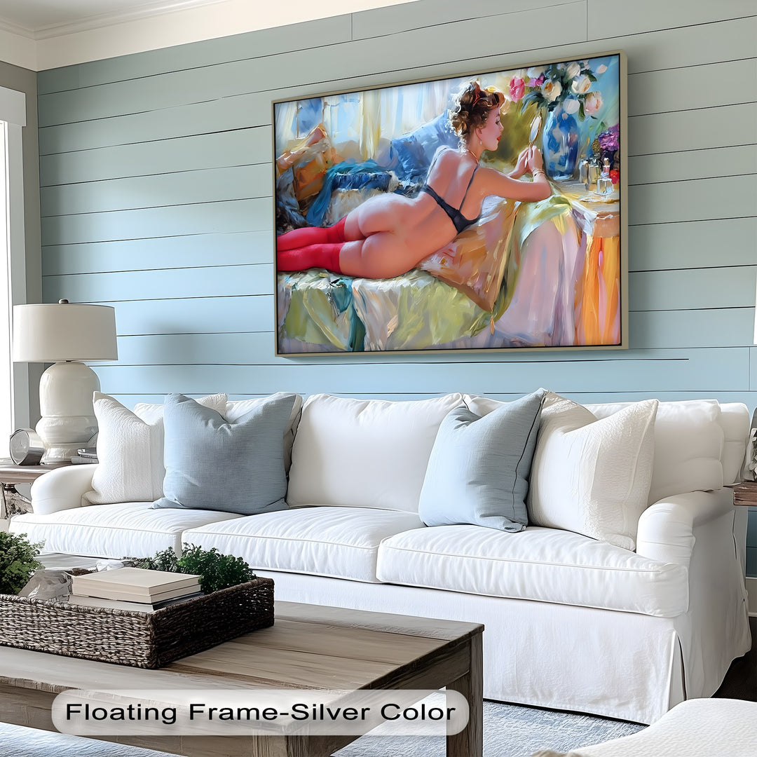Erotic Boudoir Red Stockings - Sexy Canvas Wall Art | Nude Art