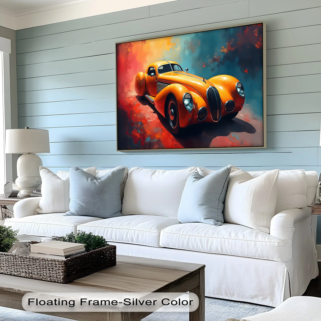 Vintage Orange Coupe on Bold Background - Car Canvas Print