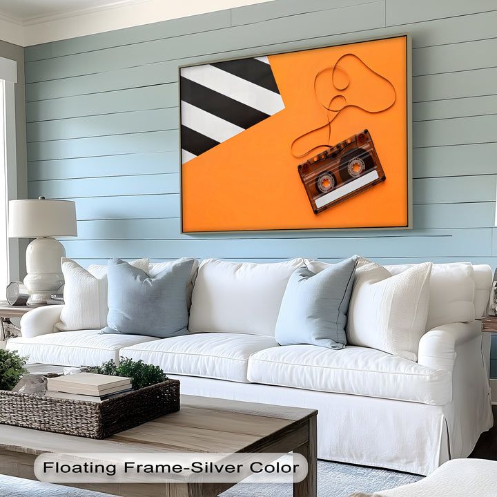 Retro Cassette Tape on Orange – Pop Art Music Canvas Print