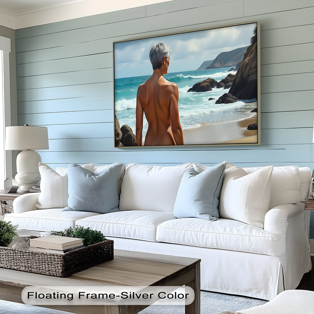 Mature Nude at Rocky Coastline - Erotic Canvas Wall Art | Sexy Art