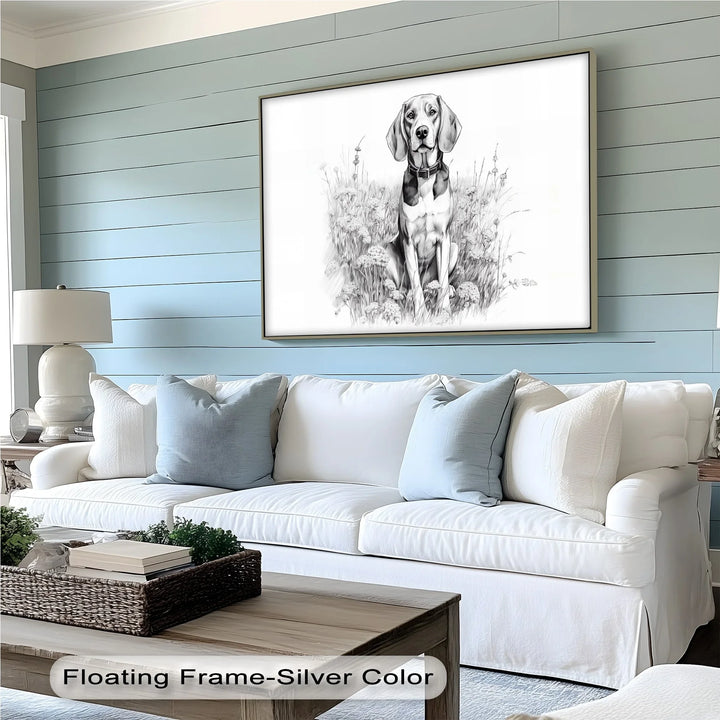 Hound Dog Among Wildflowers Pencil Drawing - Canvas Print - MyPhotoStation
