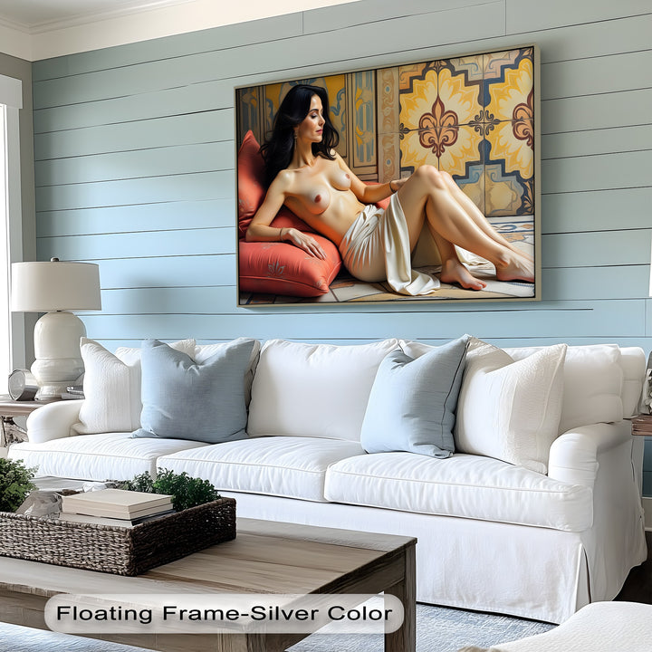 Reclining Nude with Ornate Tile Erotic Canvas Wall Art | Nude Art