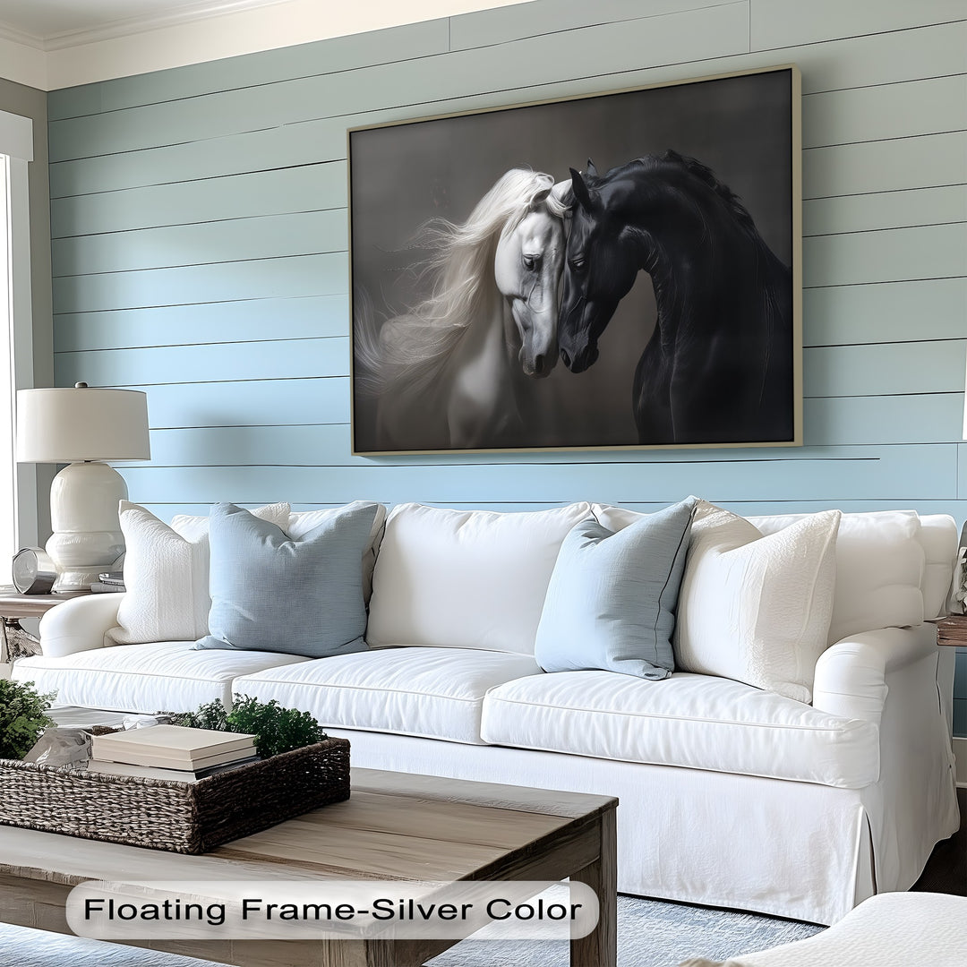 Yin & Flame – Intimate Contrast of Black and White Horses Canvas Print