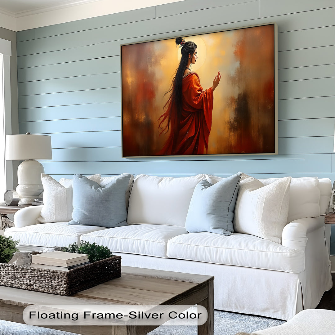 Radiant Serenity – Oriental Woman in Red Canvas Wall Art | Framed Art