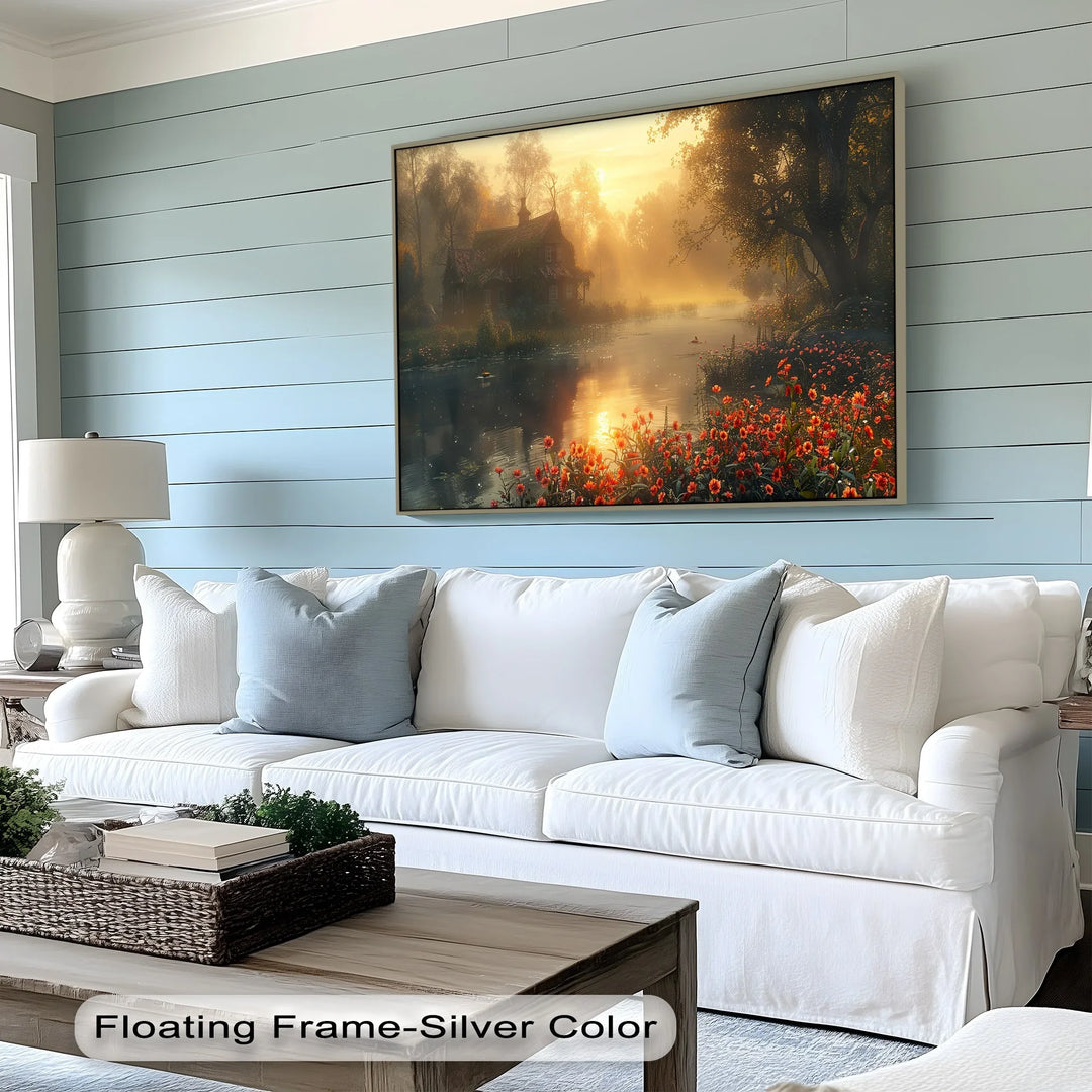 Golden Morning by the River - Landscape Canvas Print
