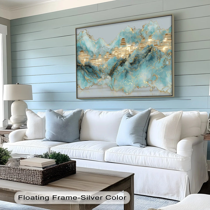 Golden Peaks of Serenity – Abstract Asian Palace Landscape Canvas Print - MyPhotoStation