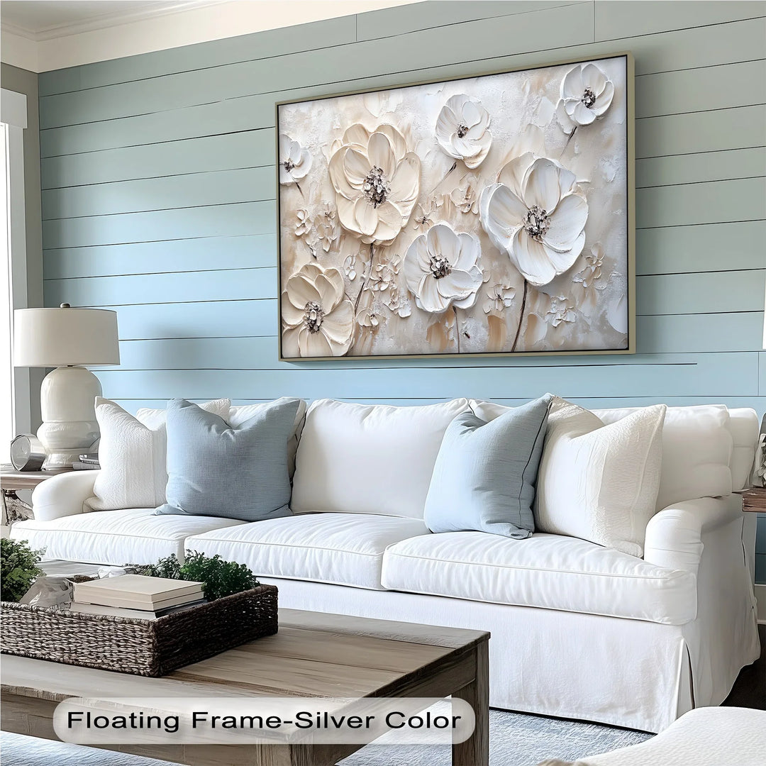Ivory Elegance – Textured White Flower Canvas Wall Art - MyPhotoStation