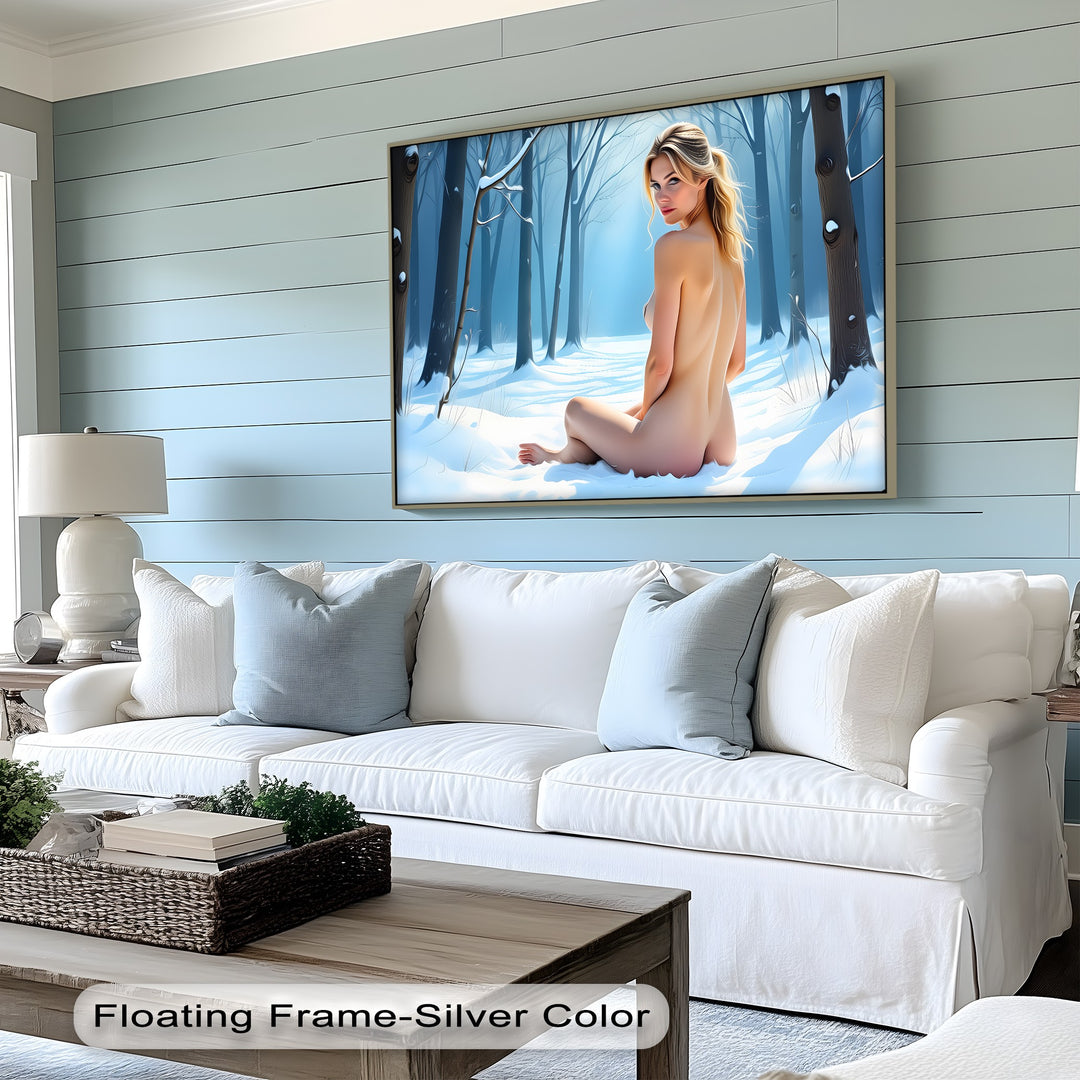 Winter Muse – Nude Goddess in Snowy Forest Erotic Canvas Print | Framed Art
