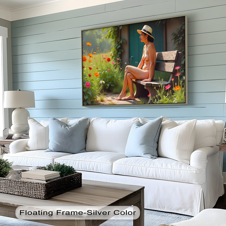 Garden Reverie – Nude Woman with Hat Canvas Wall Art | Large Art