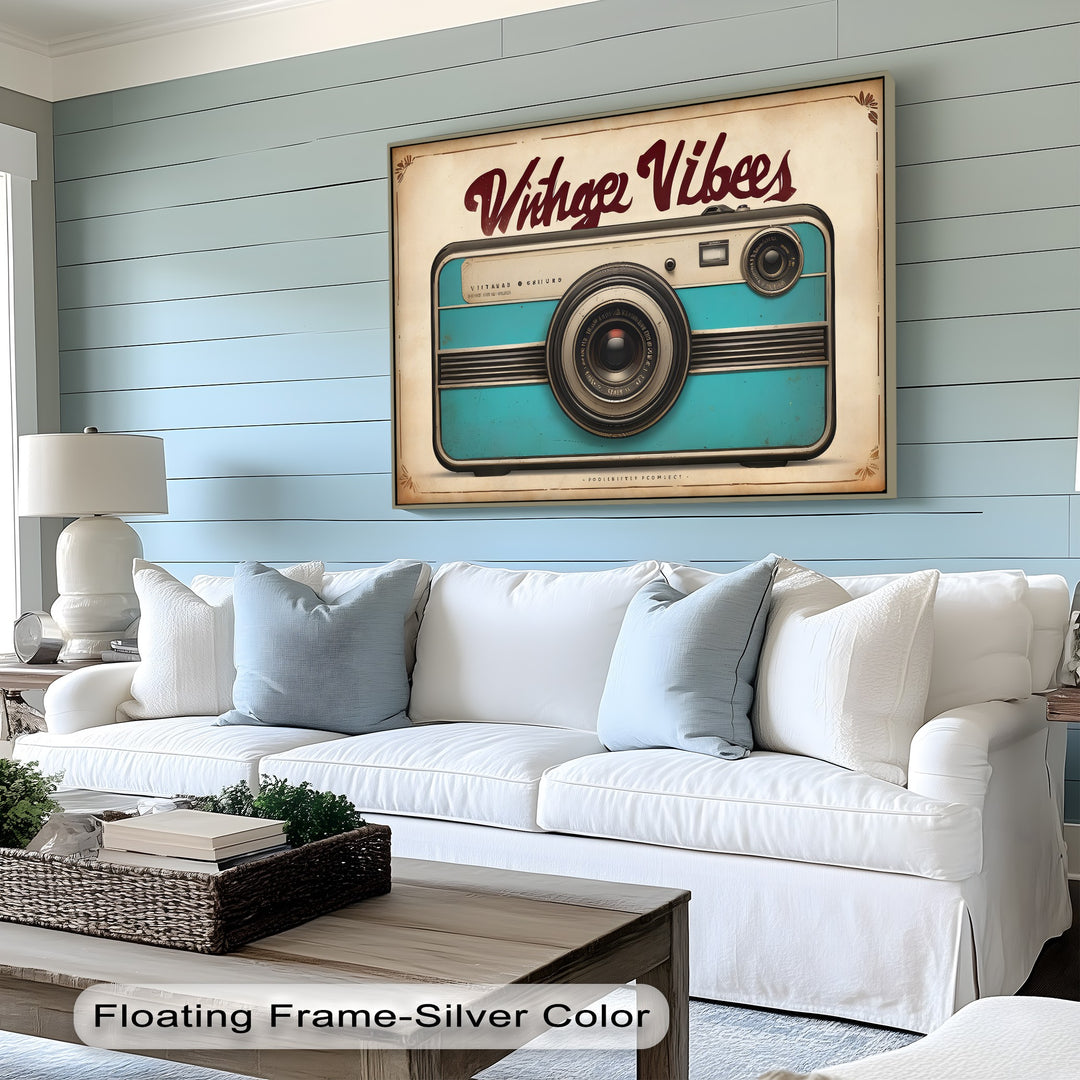 Vintage Vibes Camera – Retro Teal Canvas Print