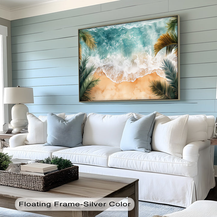 Bring the shoreline to life with this colorful canvas painting.

