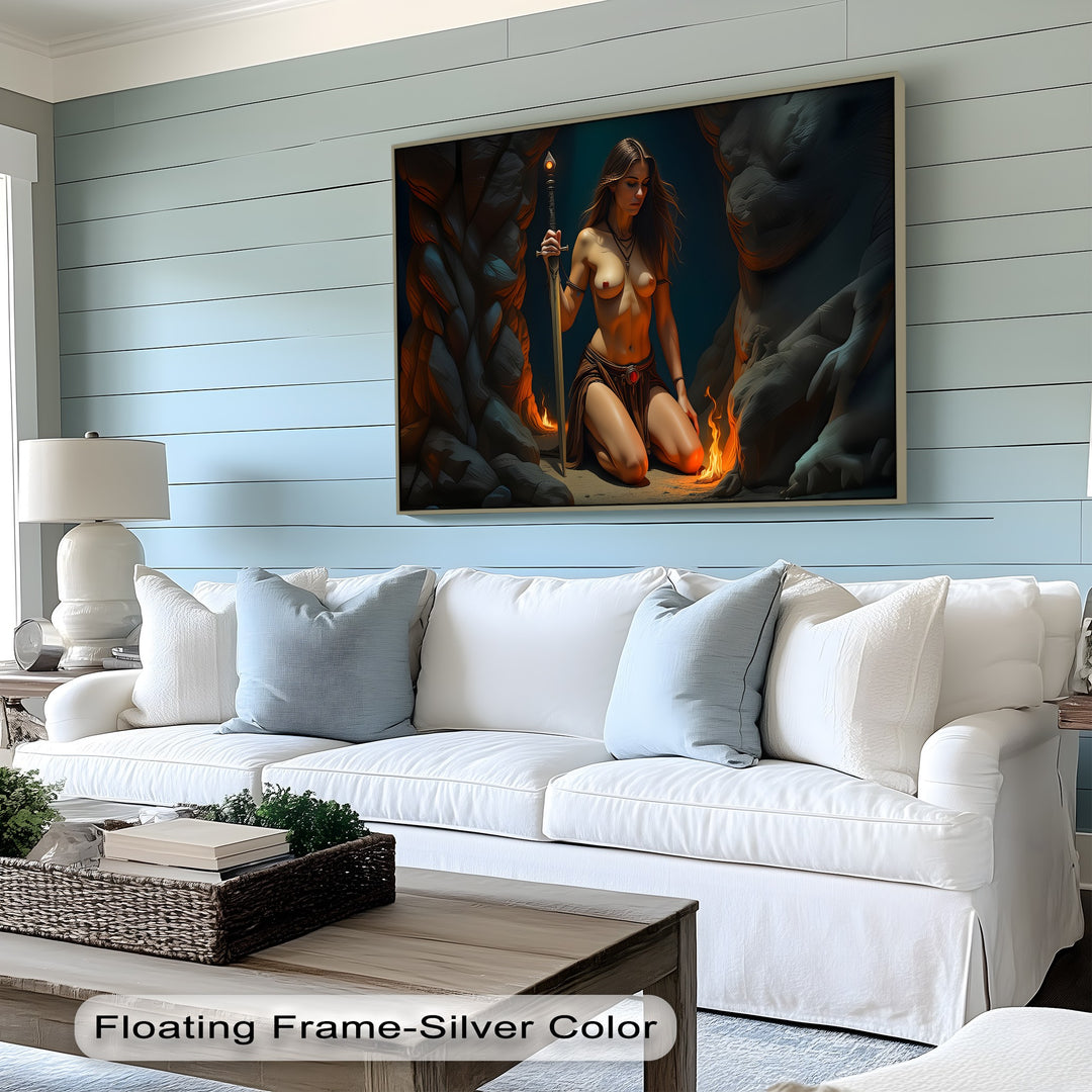 Flamebound Warrior – Fantasy Erotic Canvas Wall Art | Framed Art