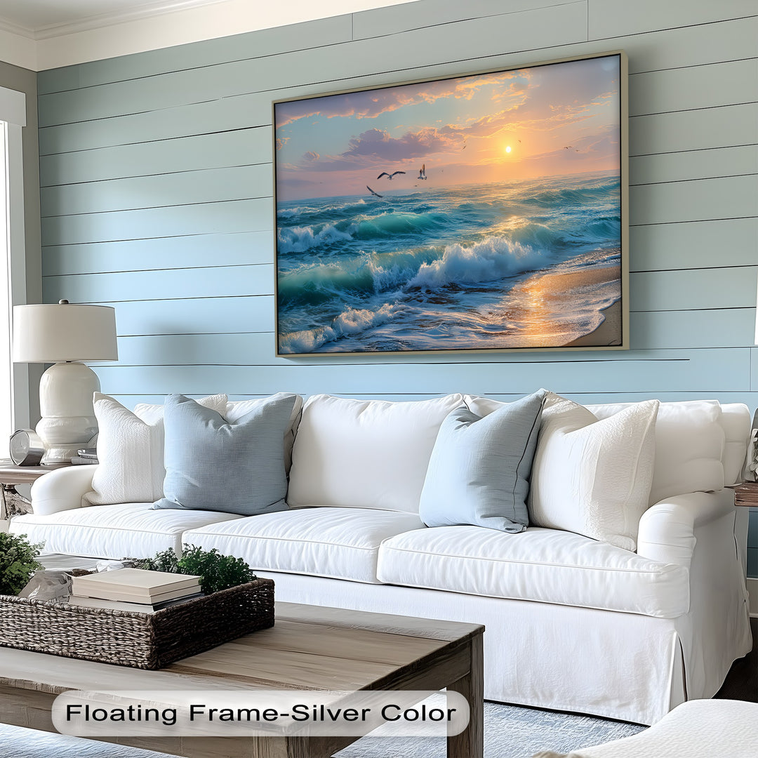 Seagulls Over a Sunset Beach - Canvas Print