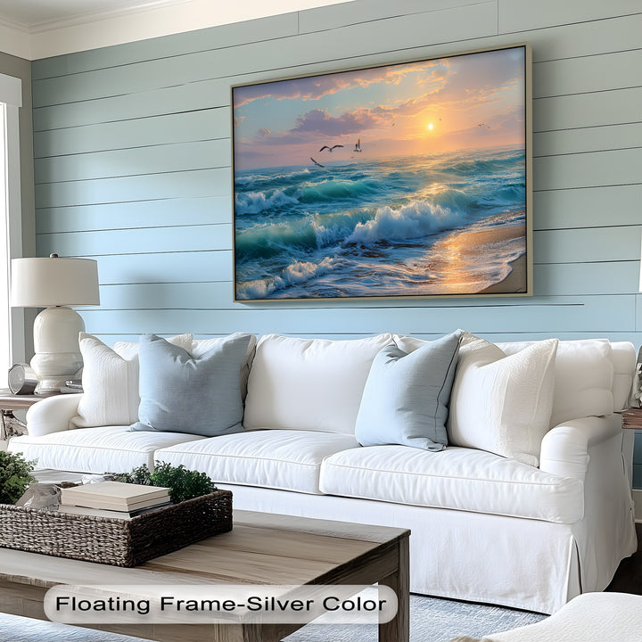 Seagulls Over a Sunset Beach - Canvas Print