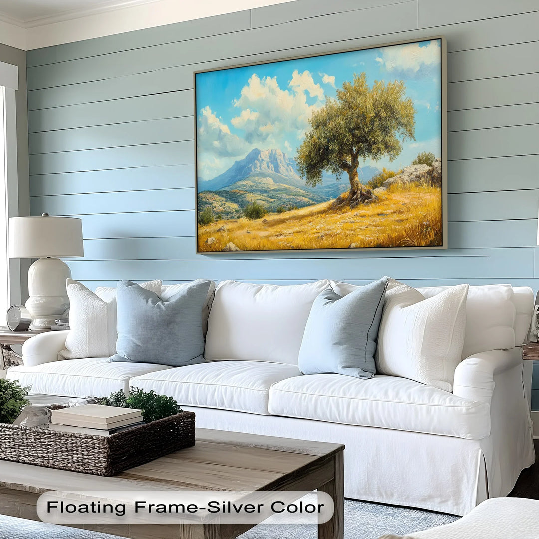 Lone Olive Tree in Golden Valley – Mediterranean Landscape Canvas Print