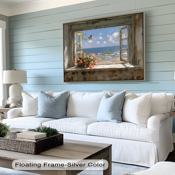 Seaside Serenity – Open Window Ocean View Canvas Print