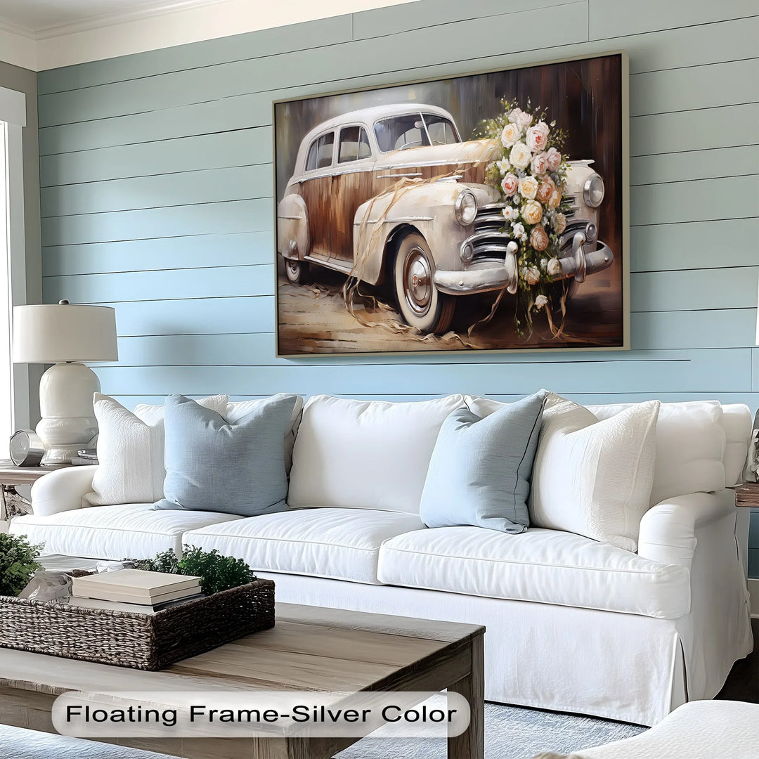 Vintage Wedding Car with Floral Elegance – Car Canvas Print