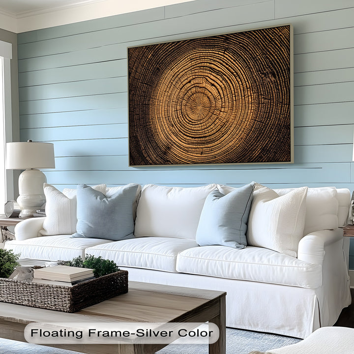Brightest rings highlight the natural abstract wood wall art in this tree rings wood texture canvas print, an example of big canvas prints.