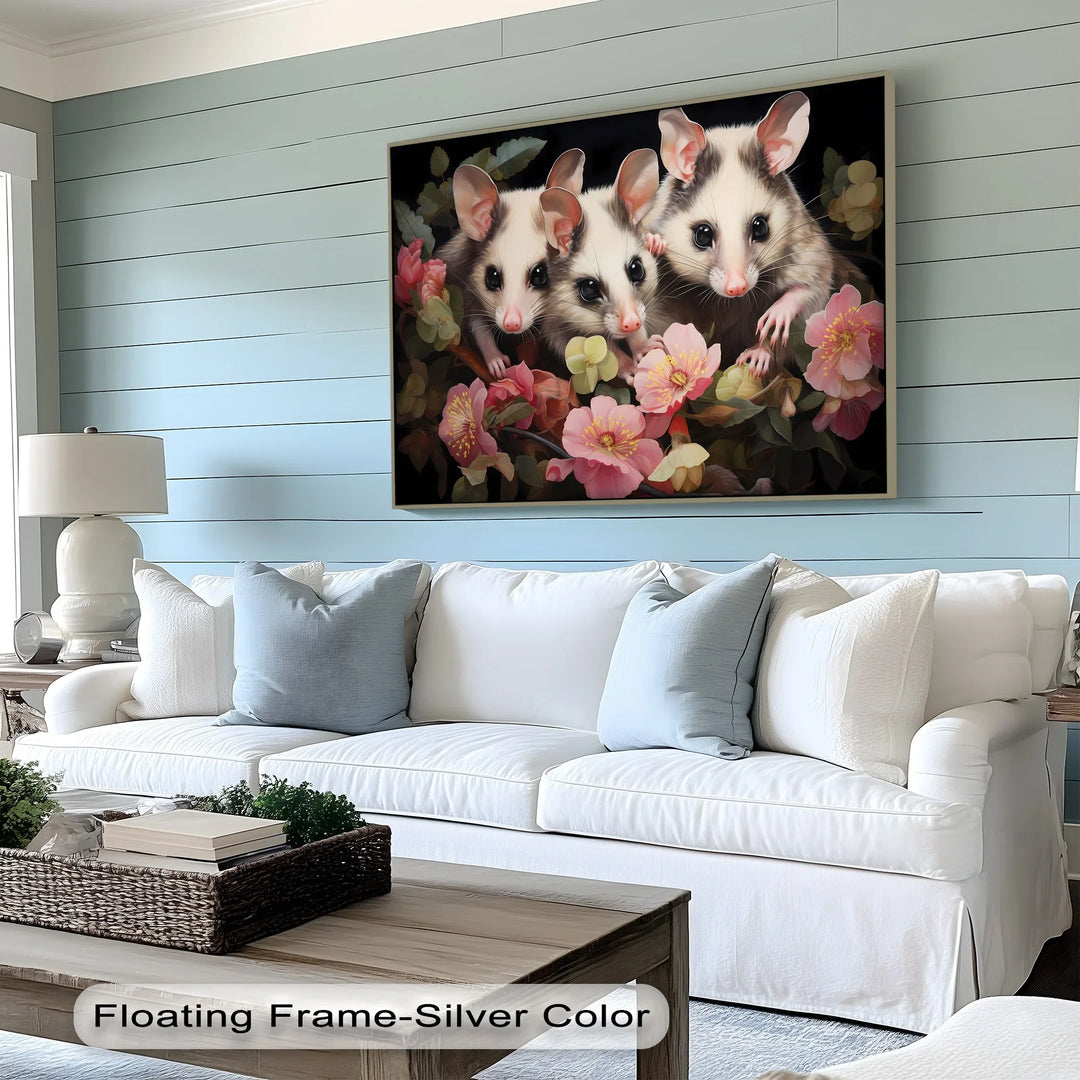 Curious Possum Trio Among Blossoms – Animal Canvas Print - MyPhotoStation