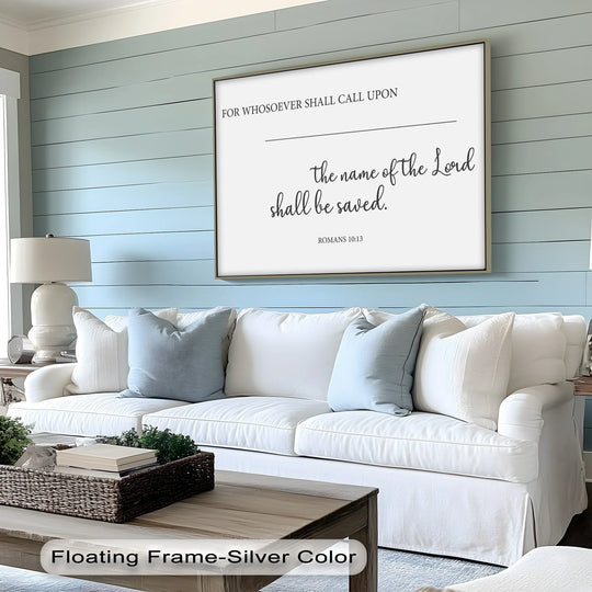 Framed with a sleek silver edge, this canvas pictures showcases a 'Call Upon the Lord' scripture canvas print with a clean, modern border.