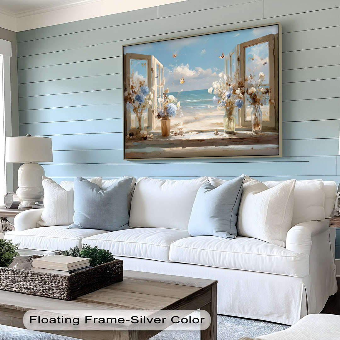 Coastal Breeze Awakening – Open Window Seaside Canvas Print