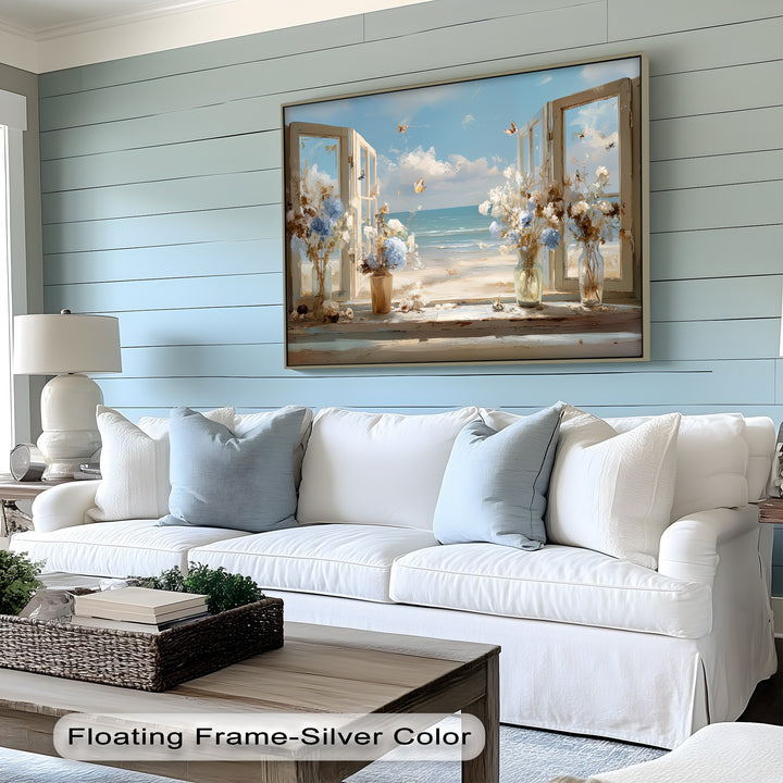 Coastal Breeze Awakening – Open Window Seaside Canvas Print