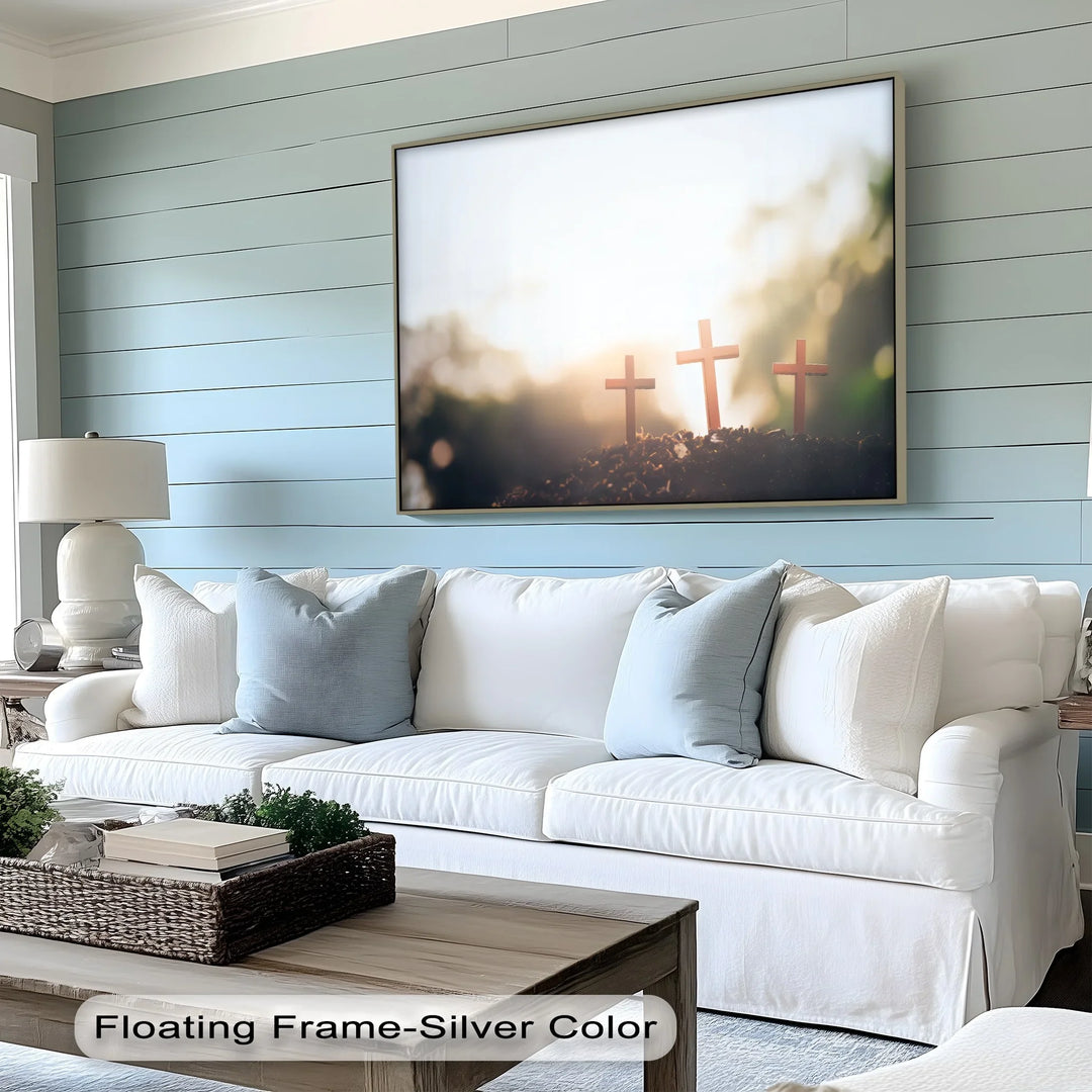 Three Crosses at Dawn – Symbolic Christian Canvas Print