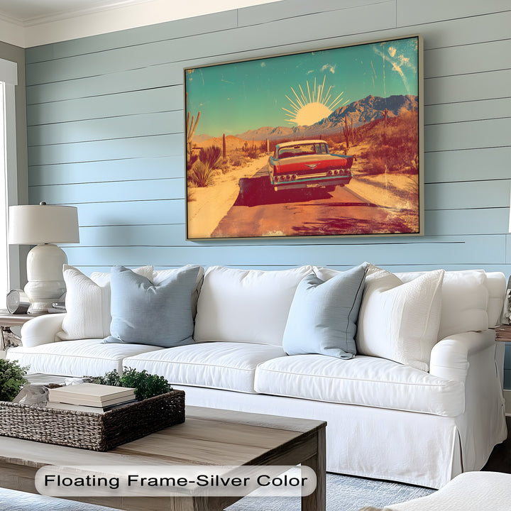 Sunset Cruise – Retro Desert Highway Canvas Print