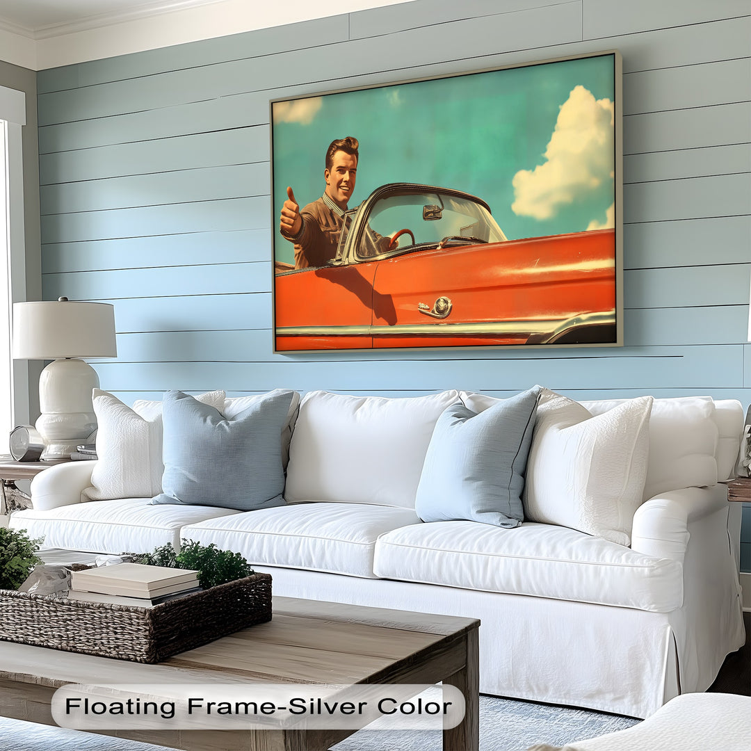 Cruise Control – Retro Convertible Thumbs-Up Canvas Print