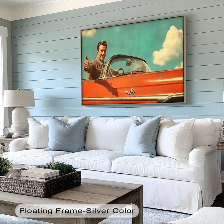 Cruise Control – Retro Convertible Thumbs-Up Canvas Print