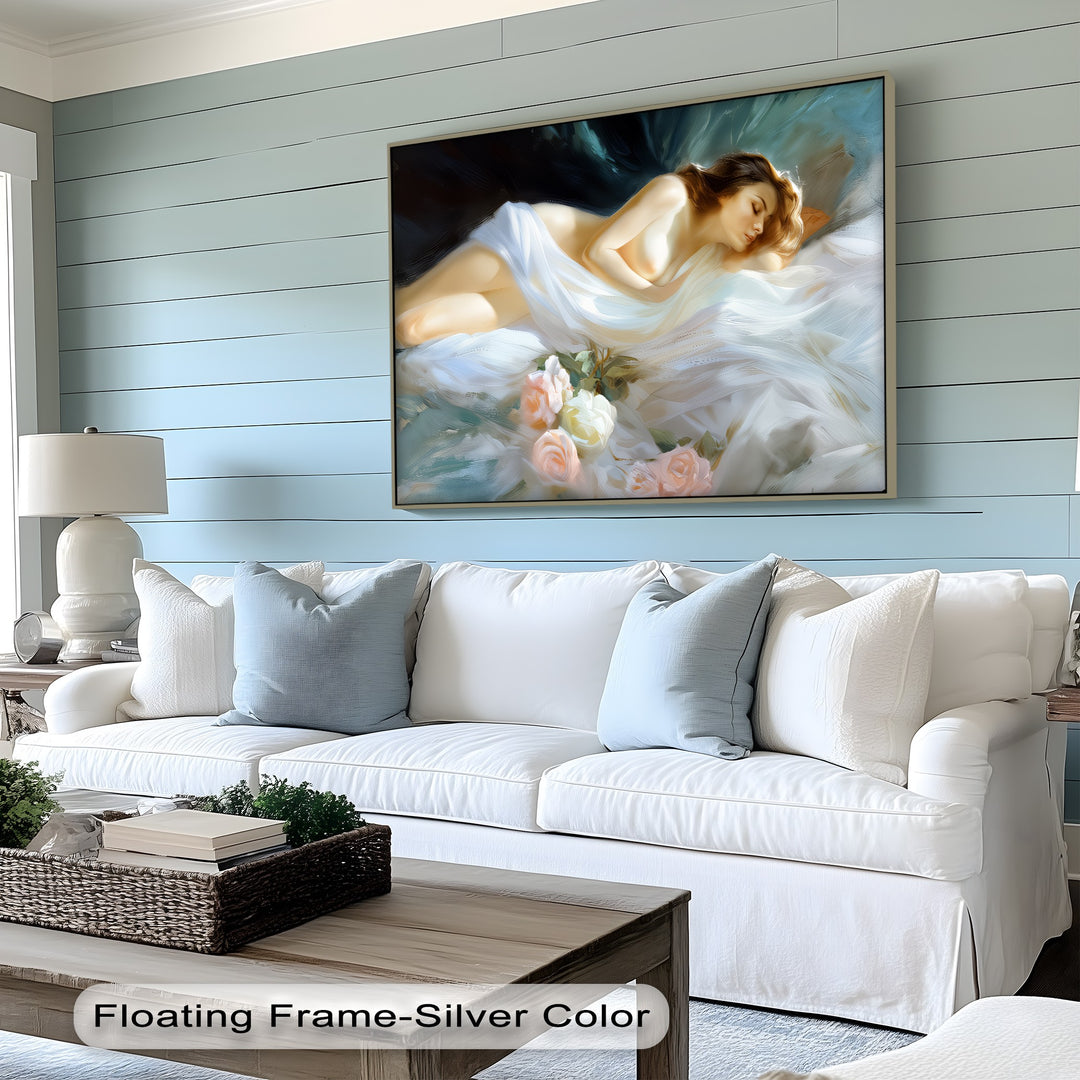 Petal Slumber – Framed Canvas Wall Art | Romantic Nude Canvas Print