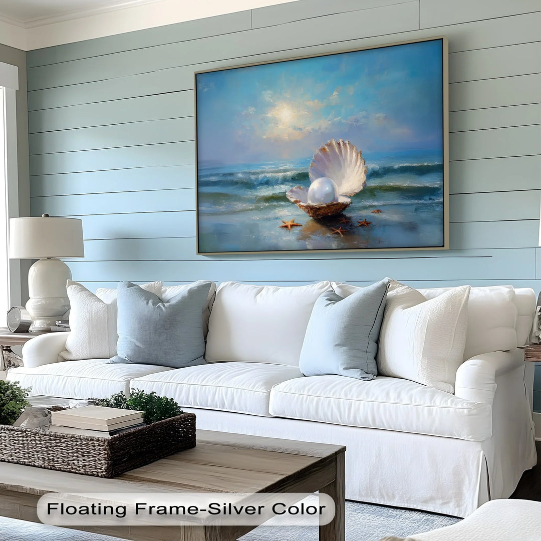 Open Seashell and Pearl at Shore – Coastal Canvas Print - MyPhotoStation