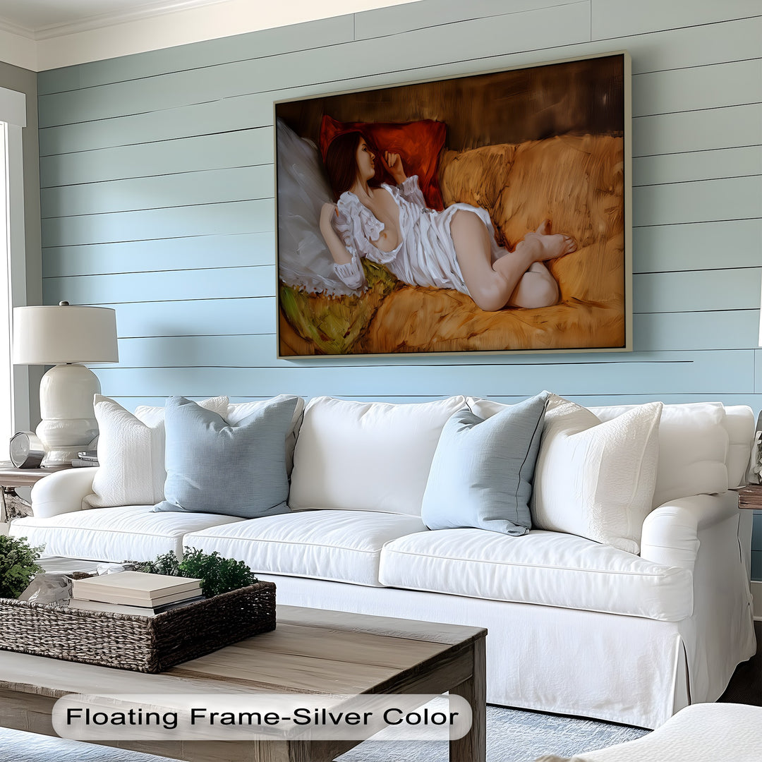 Velvet Silence – Reclining Nude Canvas Print | Large Horizontal Wall Art
