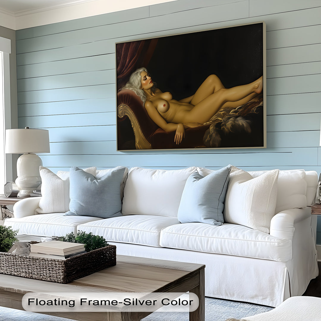 Velvet Nude Recline – Erotic Horizontal Canvas Print | Nude Art