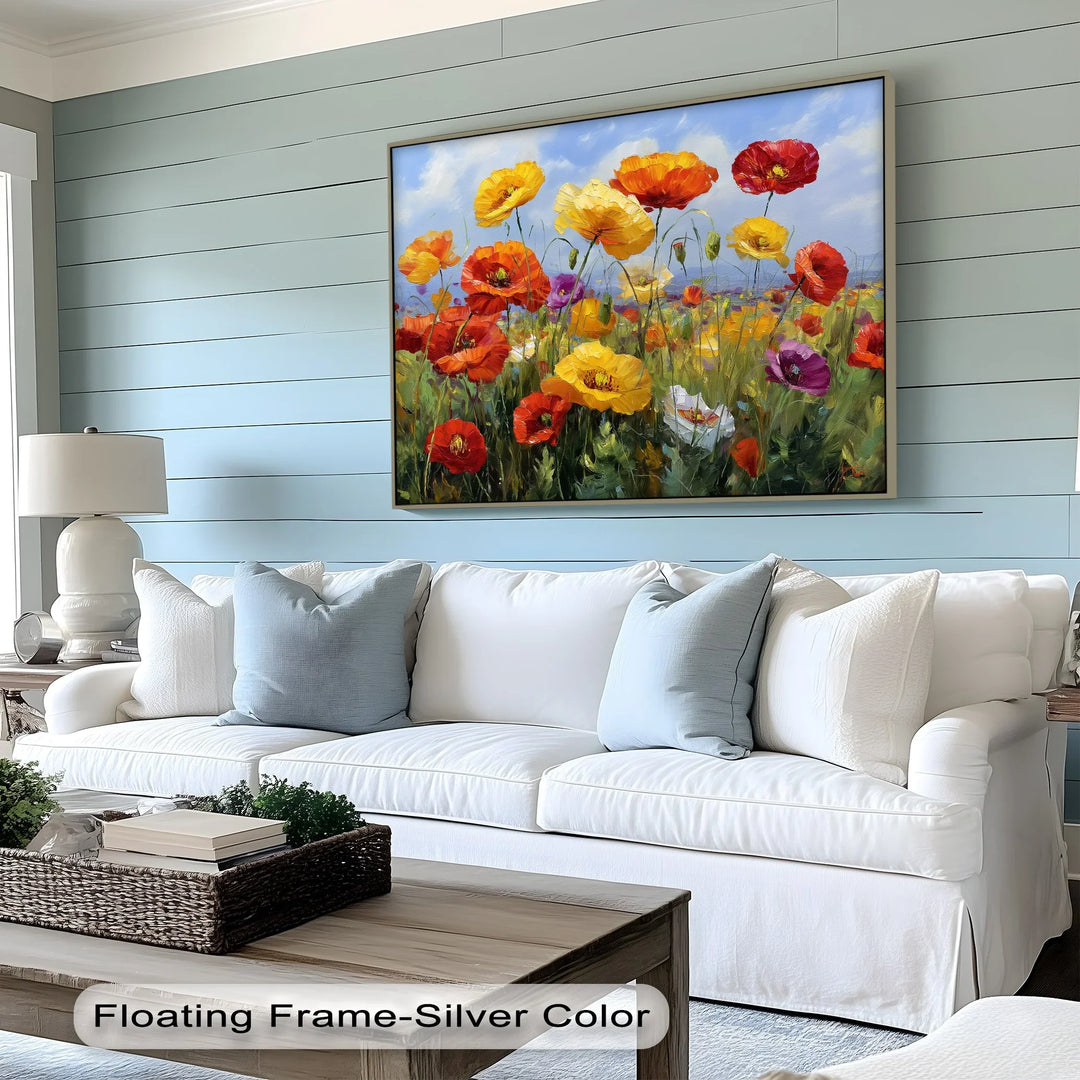 Lively summer field scene with wild poppies and painterly charm