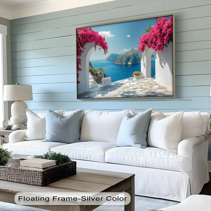 Cliffside Arches with Bougainvillea - Landscape Canvas Print