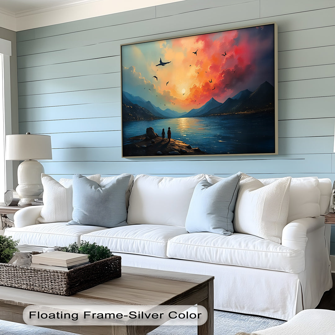Radiant Sunset Horizon – Lake & Mountain Canvas Wall Art | Framed Art