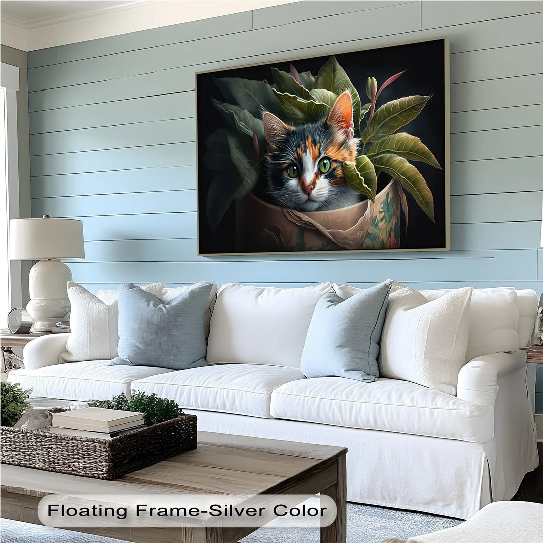 Jungle Hideout – Calico Cat Peeking Through Greenery Cat Canvas Print - MyPhotoStation