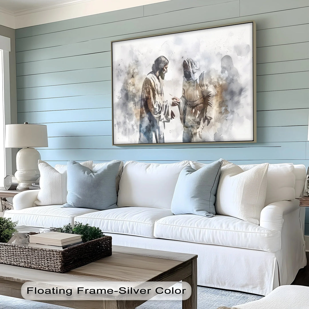 The Wounds of Faith – Jesus and Thomas Watercolor Canvas Print