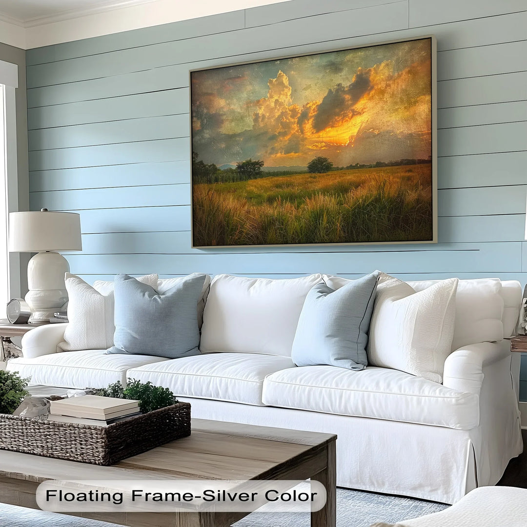 Golden Horizon – Rustic Sunset Field Landscape Canvas Print