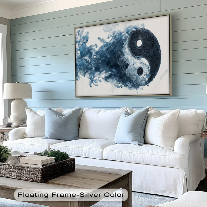 Elegant blue smoke yin yang canvas for peaceful home décor









