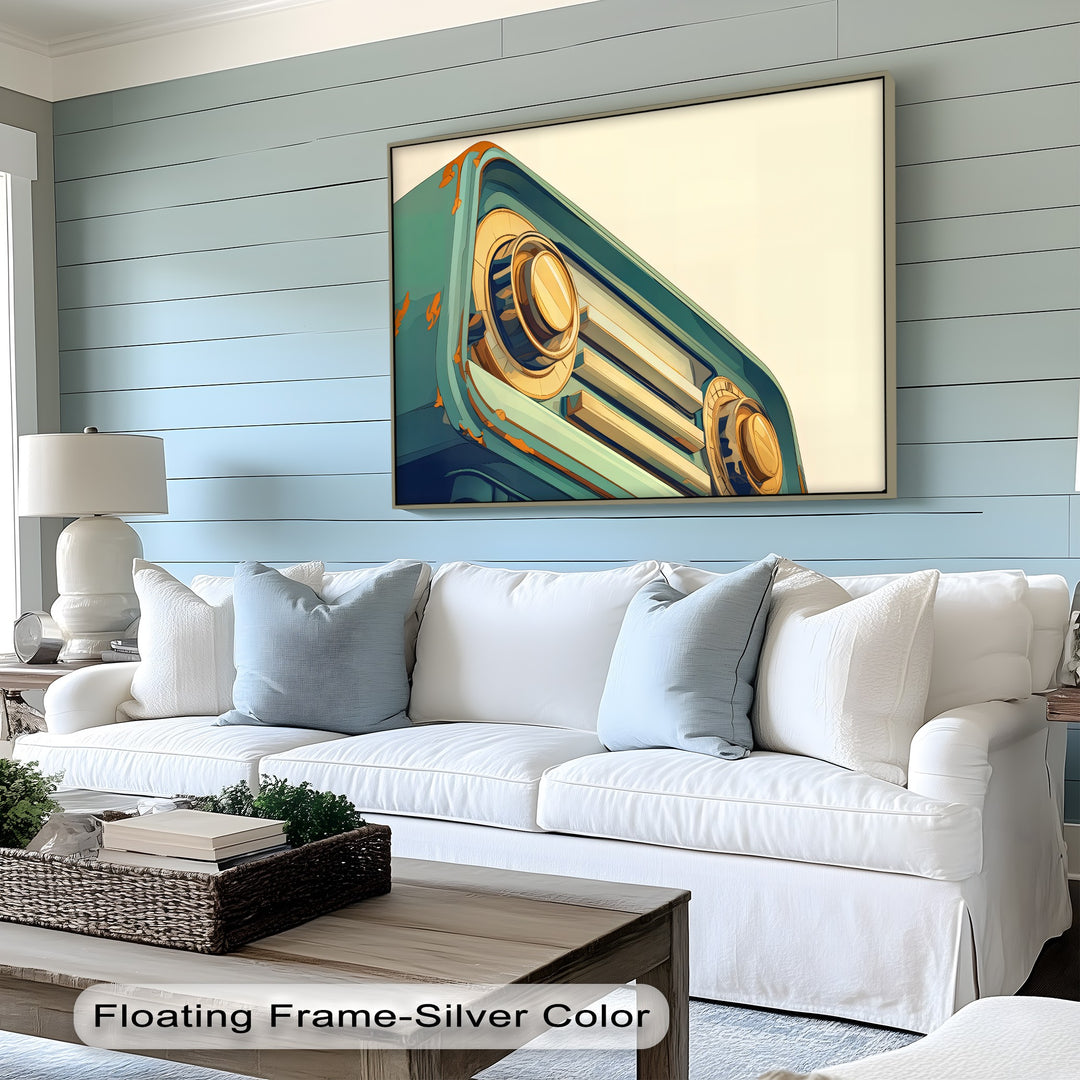 Tuned in Time – Retro Teal Radio Canvas Print