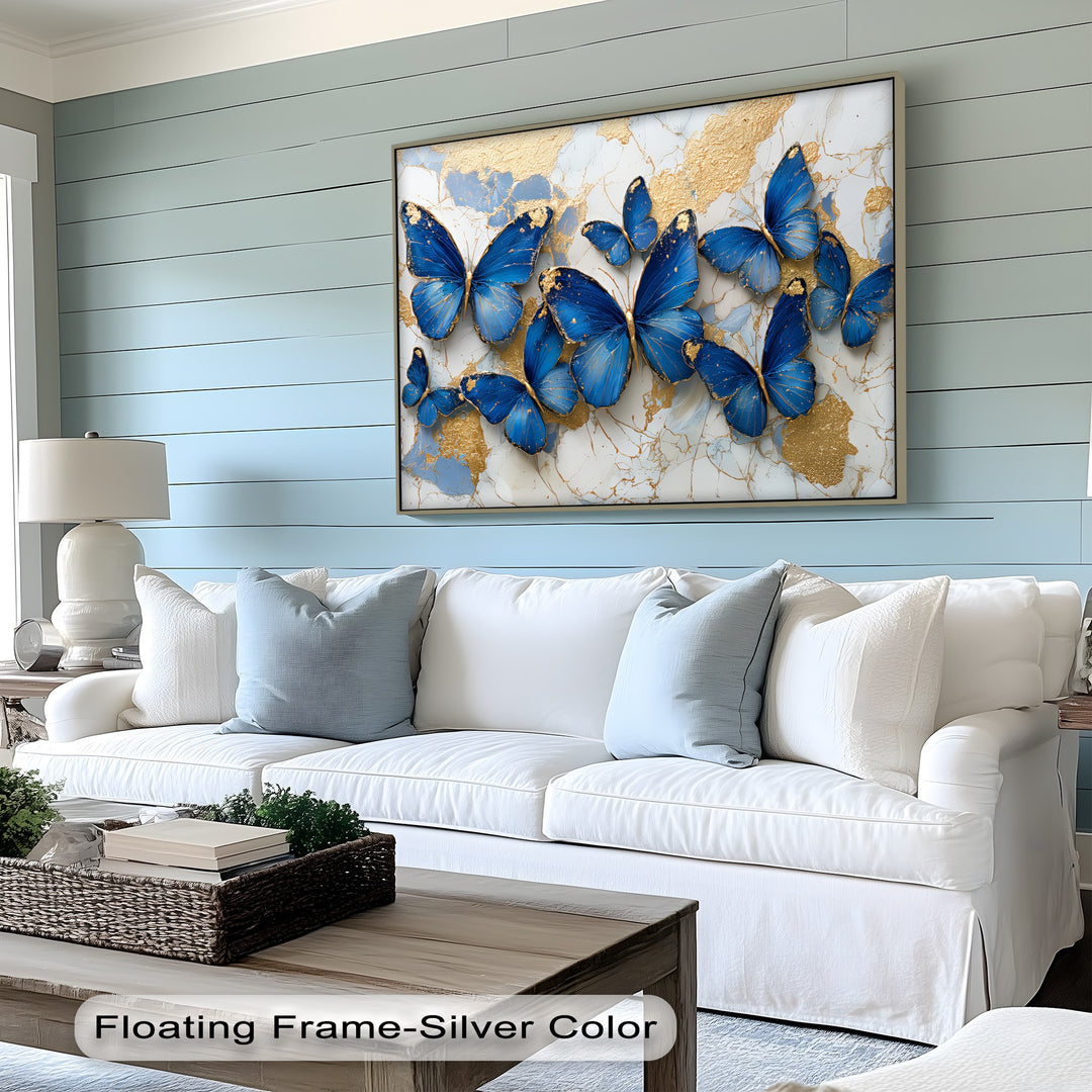 Royal Blue Flight – Gold-Accented Butterfly Canvas Print