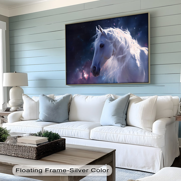 Starlit Grace – Celestial White Horse Portrait Canvas Print