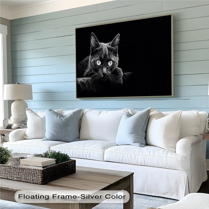 Midnight Gaze – Black Cat in Monochrome Shadow Cat Canvas Print - MyPhotoStation