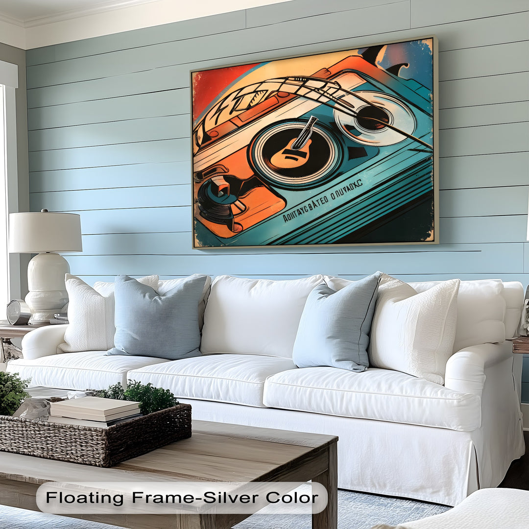 Spin & Strings – Retro Turntable with Guitar Detail Canvas Print