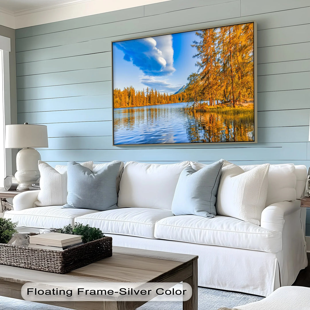 Golden Pines Reflected – Autumn Lakeside Canvas Print