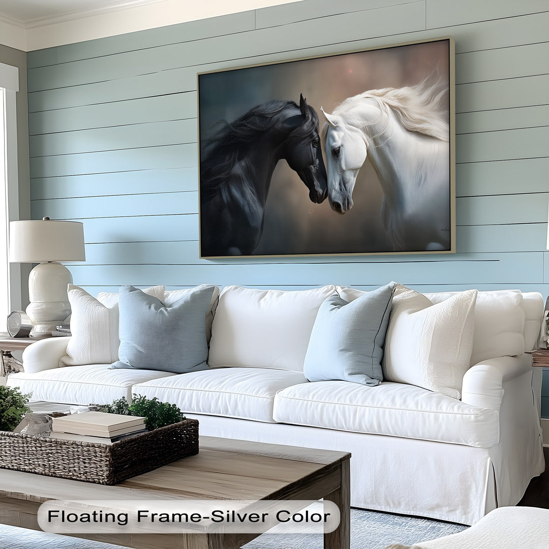 Black and White Horses in Emotional Harmony - Horse Canvas Print