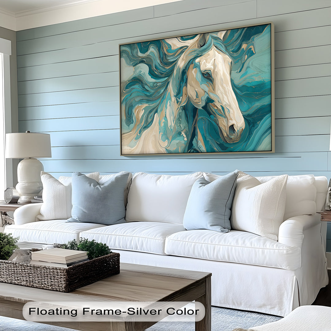 Whirlwind Spirit – Abstract Horse in Teal and Sand Canvas Print